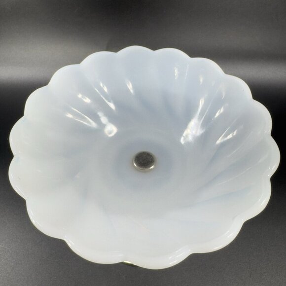 Vintage 1960s White Milk Glass Dish Bowl Compote Candy Dish With Metal Stand VTG - Picture 9 of 12